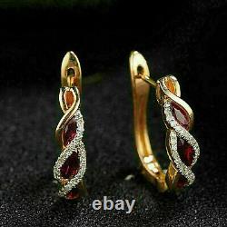 Lab Created Garnet 2Ct Marquise Cut Women's Hoop Earrings 14K Yellow Gold Plated