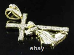 Lab Created Moissanite Men's Jesus Cross Charm Pendant 14k Yellow Gold Plated