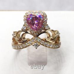 Lab Created Pink Sapphire 2.20Ct Heart Cut Halo Ring 14K Yellow Gold Plated