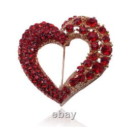 Lab Created Red Ruby 2.50Ct Round Love Heart Brooch 14K Rose Gold Plated Silver