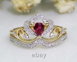 Lab-Created Red Ruby 2. Ct Pear Good Cut Engagement Ring In 14K White Gold Plated