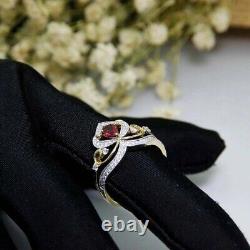 Lab-Created Red Ruby 2. Ct Pear Good Cut Engagement Ring In 14K White Gold Plated