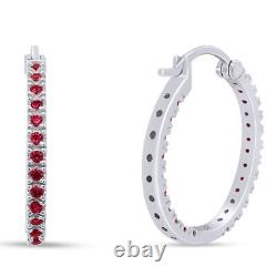 Lab Created Ruby 14K White Gold Plated Silver Women's Inside out Hoop Earrings