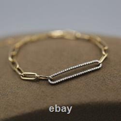 Lab Created Station Diamond Paperclip Chain Bracelet 14K Yellow Gold Plated