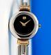 Ladies Movado Harmony 18k Gold Plated & Ss Bangle Watch Black Dial Diamonds
