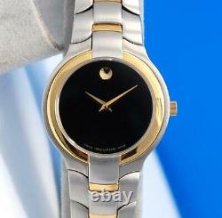 Ladies Movado Portico 18K Gold plate & SS watch Black Dial 0604574