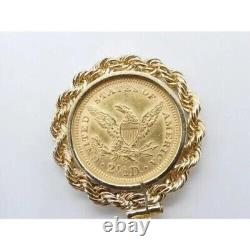 Liberty Head Quarter Eagle Coin With Rope Bezel Pendant 14k Yellow Gold Plated