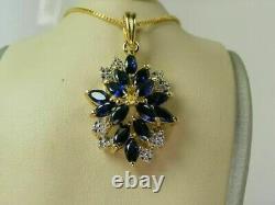 Marquise Cut Simulated Sapphire Women's Stunning Pendant 14K Yellow Gold Plated