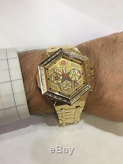 Men Aqua Master Jojo Jojino Joe Rodeo Yellow Metal Band 48mm Diamond Watch W#356