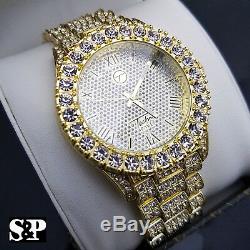Men Hip Hop Iced Bling Gold PT Rapper's Bling BIG Simulated Diamond Metal Watch
