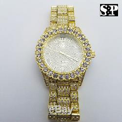 Men Hip Hop Iced Bling Gold PT Rapper's Bling BIG Simulated Diamond Metal Watch