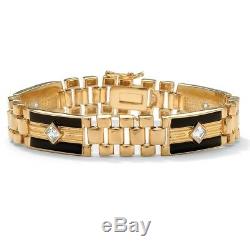 Men's 1.48 TCW CZ Onyx 14k Gold-Plated Panther-Link Bracelet
