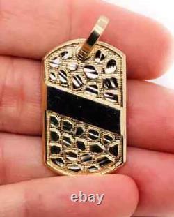 Men's 14K Yellow Gold Plated Silver Vintage Estate Custom Dog Tag Nugget Pendant