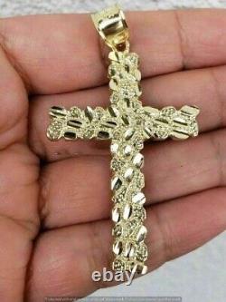 Men's 14K Yellow Gold Plated Sterling Silver Big Nugget Charm Cross Pendant