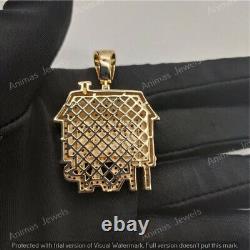 Men's 2 Ct Round Cut Moissanite Trap House Charm Pendant 14K Yellow Gold Plated