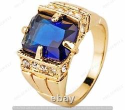 Men's 4CT Radiant Cut Simulated Blue Sapphire Wedding Pinky Ring 14K Gold Plated