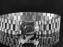 Men's Bracelet 14k White Gold Plated Silver Presidential Round Simulated Diamond