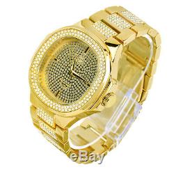 Men's CZ Iced Fashion 14k Gold Plated Metal Band Hip Hop Watch WM 8403 G