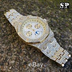 Men's Gold Plated Iced Luxury Quavo Rapper's Metal Band Dress Clubbing Watch
