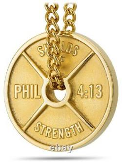 Men's Gold Stainless Steel Weight Plate Necklace-Phil 413 Shields of Strength