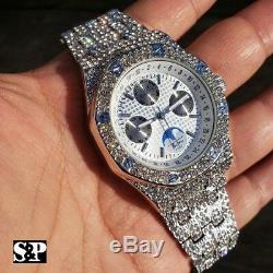 Men's White Gold plated Iced Luxury MIGOS Rapper's Metal Band Clubbing Watch