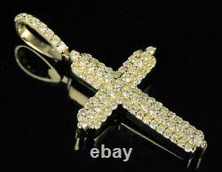 Men's Yellow Gold Plated Round Cut Simulated Diamond Cross Pendant 925 Silver