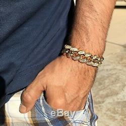 Mens 14k Gold Plated Hip Hop Bracelet Cuban Iced Bling 8 Inch x 19MM Heavy