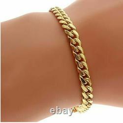 Mens 8 Inches Solid Metal 14K Yellow Gold Plated Miami CubanLink Silver Bracelet