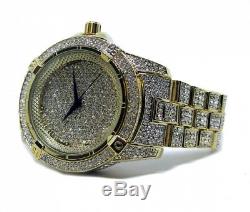 Mens Hip Hop Gold PT Quavo Iced Techno Pave Bling Rapper's Metal Band Watch