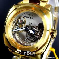Mens Invicta Aviator Ghost Bridge Mechanical Skeleton Gold Plated 48mm Watch New