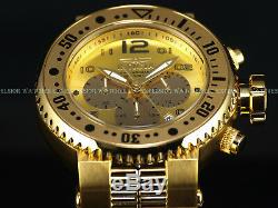 Mens Invicta Huge 52mm Knurled SS 500M Diver 18k Gold Plated Sunray Dial Watch