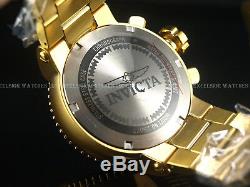 Mens Invicta Huge 52mm Knurled SS 500M Diver 18k Gold Plated Sunray Dial Watch