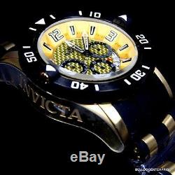 Mens Invicta Pro Diver III 50mm Chronograph 18kt Gold Plated Black Watch New