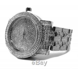 Mens Luxury Iced Bling Hip Hop White Gold PT Lab Diamonds Bust Down Metal Watch