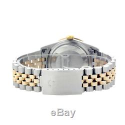 Mens Rolex Watch Datejust 16013 18k Gold Steel Green Black Dial Diamond Emeralds