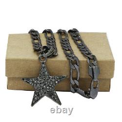 Mens Star Pendant on Hematite Plated 24 Gun Metal Figaro Chain Necklace Chain