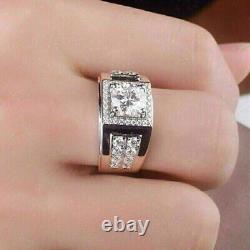 Mens Wedding Ring 14K White Gold Plated 3Ct Round Cut Simulated Diamond