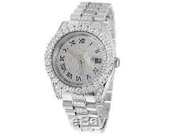 Mens White Gold Plated Steel Jewelry Unlimited 40MM Simulated Diamond Watch