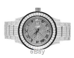 Mens White Gold Plated Steel Jewelry Unlimited 45MM Simulated Diamond Watch