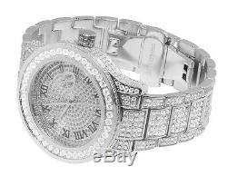 Mens White Gold Plated Steel Jewelry Unlimited 45MM Simulated Diamond Watch