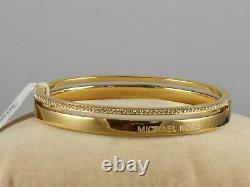 Michael Kors Gold Plate Pave' Crystal Attached Stack Look Hinged Bangle Bracelet