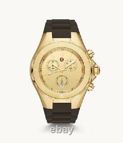Michele Jelly Bean Gold 18k Plated Brown Silicone 38MM Watch MWW12F000101 NIB