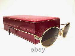 Mint Vintage Cartier St Honore 49mm Gold Brown Lenses Sunglasses France 18k
