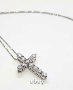 Moissanite 2.30Ct Round Cut Cross Pendant Chain 14K White Gold Plated Silver