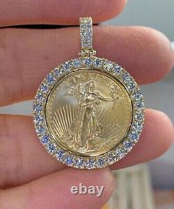Moissanite 2.30Ct Round Cut Medallion Liberty Coin Pendant Yellow Gold Plated