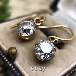Moissanite 3. Ct Round Drop/Dangle Women's Earrings 14K Yellow Gold Plated Silver