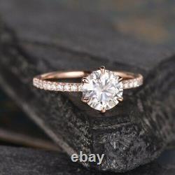 Moissanite Round Engagement Ring Solitaire Accent 1.30 Ct 14K Rose Gold Plated