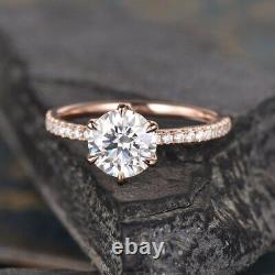 Moissanite Round Engagement Ring Solitaire Accent 1.30 Ct 14K Rose Gold Plated