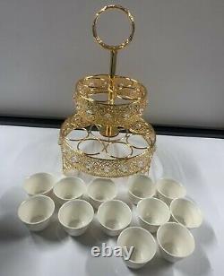NEW GOLD TRAY FRUIT DRY SERVING DRIED NUTS PLATE COMPARTMENT SNACK DISH LID 12pc