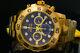 New Invicta Pro Diver 50mm Chrono 18k Gold Plated Blue Dial S. S Bracelet Watch